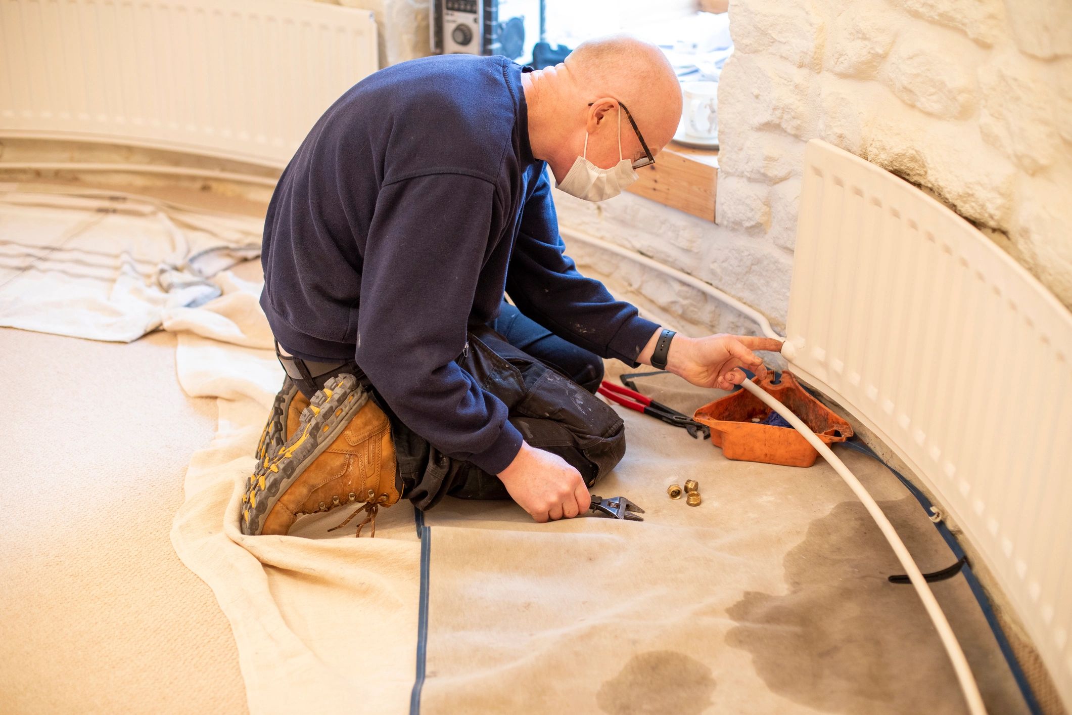 Close-up of home system maintenance work